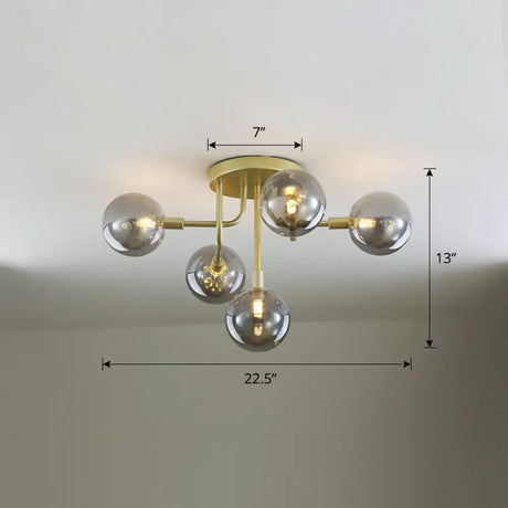 Gold Ceiling Semi-Flush Mount Light For Living Room With Ball Glass Design 5 / Smoke Gray