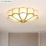 Gold Chrysanthemum Traditional Glass Flush Mount Ceiling Light For Bedroom