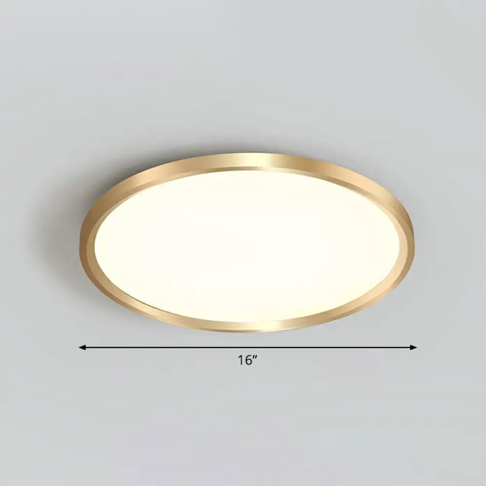 Gold Circle Bedroom Ceiling Flush Mount Led Light With Acrylic Simplicity / 16’ Remote Control