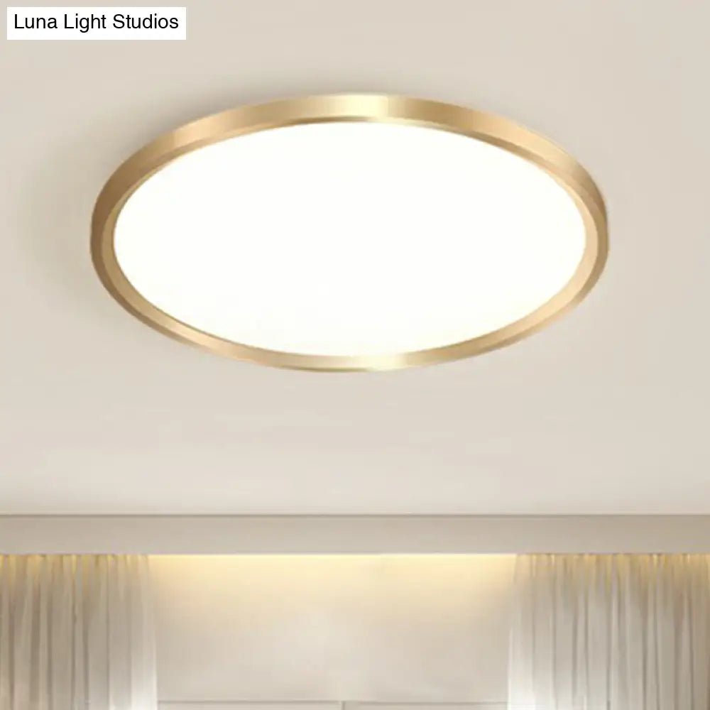 Gold Circle Bedroom Ceiling Flush Mount Led Light With Acrylic Simplicity