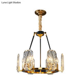 Gold Circular Crystal Panels Chandelier - Postmodern 6-Head Living Room Pendant Light
