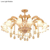 Gold Clear Ribbed Glass Petal Ceiling Lamp: Contemporary Chandelier Fixture