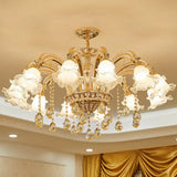 Gold Clear Ribbed Glass Petal Ceiling Lamp: Contemporary Chandelier Fixture 12 /
