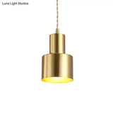 Gold Colonial Cylinder Pendant Light - 1 Bulb Iron Ceiling Lamp For Bedroom