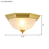 Gold Colonial Ribbed Glass Flushmount Light With 2 Lights For Corridor Ceiling