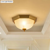 Gold Colonial Ribbed Glass Flushmount Light With 2 Lights For Corridor Ceiling