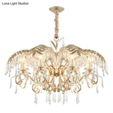 Gold Colonial Style Crystal Palm Leaf Chandelier Elegant Dining Room Suspension Lamp