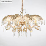 Gold Colonial Style Crystal Palm Leaf Chandelier Elegant Dining Room Suspension Lamp