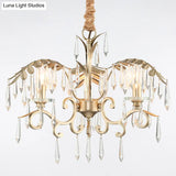 Gold Colonial Style Crystal Palm Leaf Chandelier Elegant Dining Room Suspension Lamp