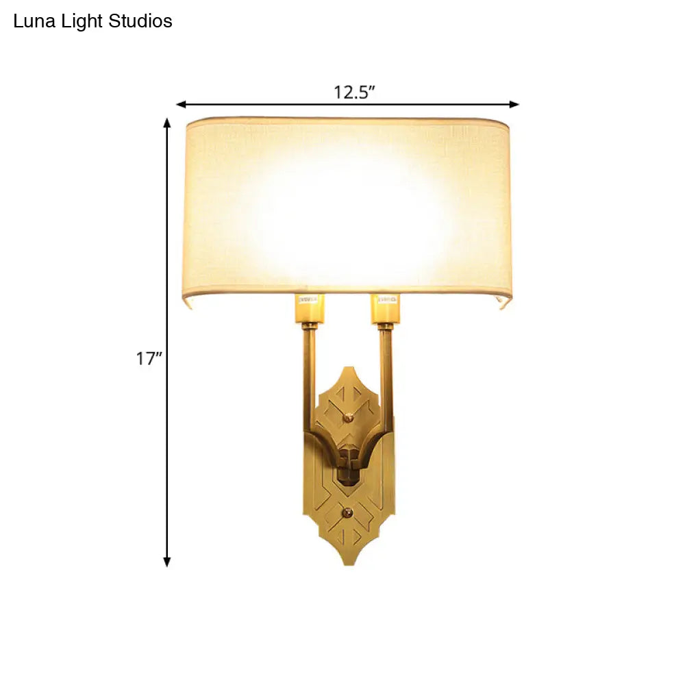 Gold Colonial Wall Sconce With 2 Fabric Heads For Bedroom Lighting