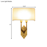 Gold Colonial Wall Sconce With 2 Fabric Heads For Bedroom Lighting