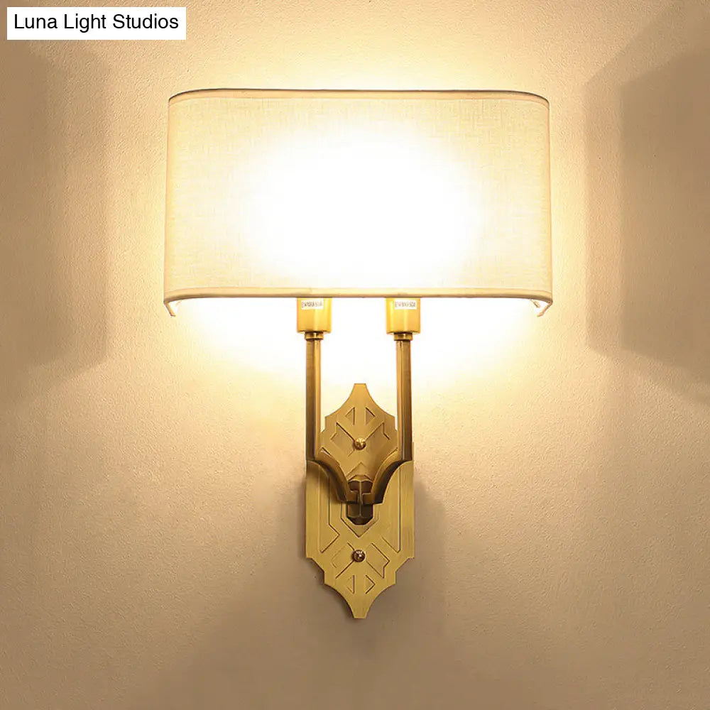 Gold Colonial Wall Sconce With 2 Fabric Heads For Bedroom Lighting