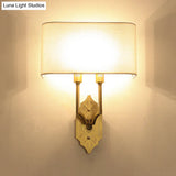 Gold Colonial Wall Sconce With 2 Fabric Heads For Bedroom Lighting