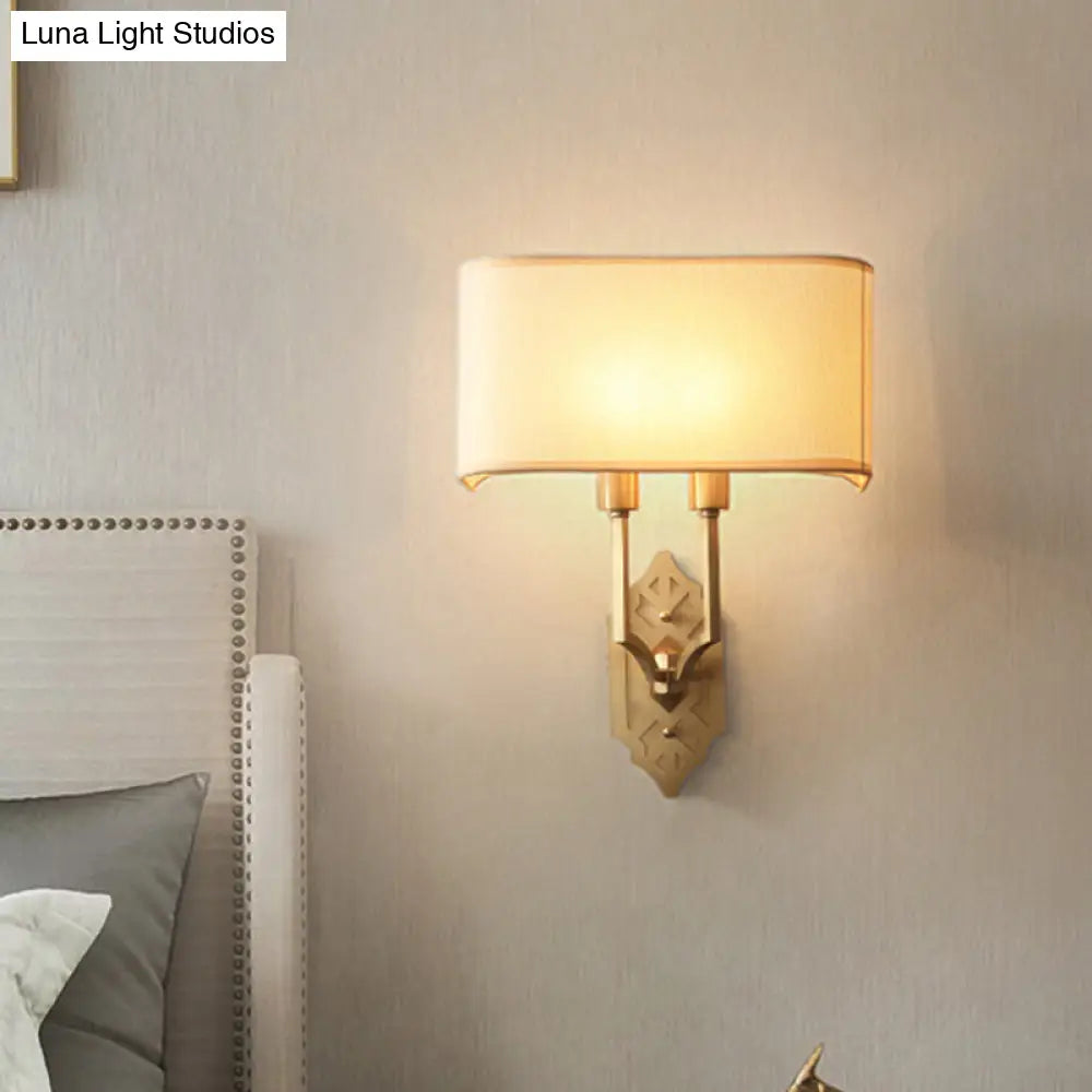 Gold Colonial Wall Sconce With 2 Fabric Heads For Bedroom Lighting