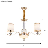 Gold Conic Suspension Lighting: Opaque Glass Chandelier Lamp With 3 Lights