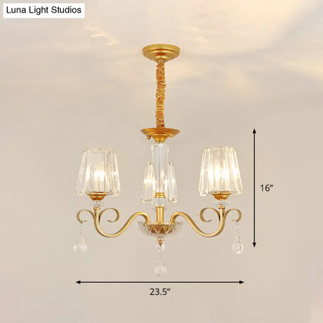 Gold Conical Crystal Hanging Chandelier - Traditional Dining Room Ceiling Light (3/6 Heads)