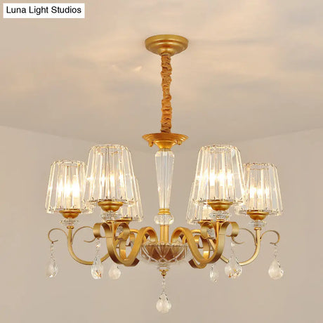 Gold Conical Crystal Hanging Chandelier - Traditional Dining Room Ceiling Light (3/6 Heads)