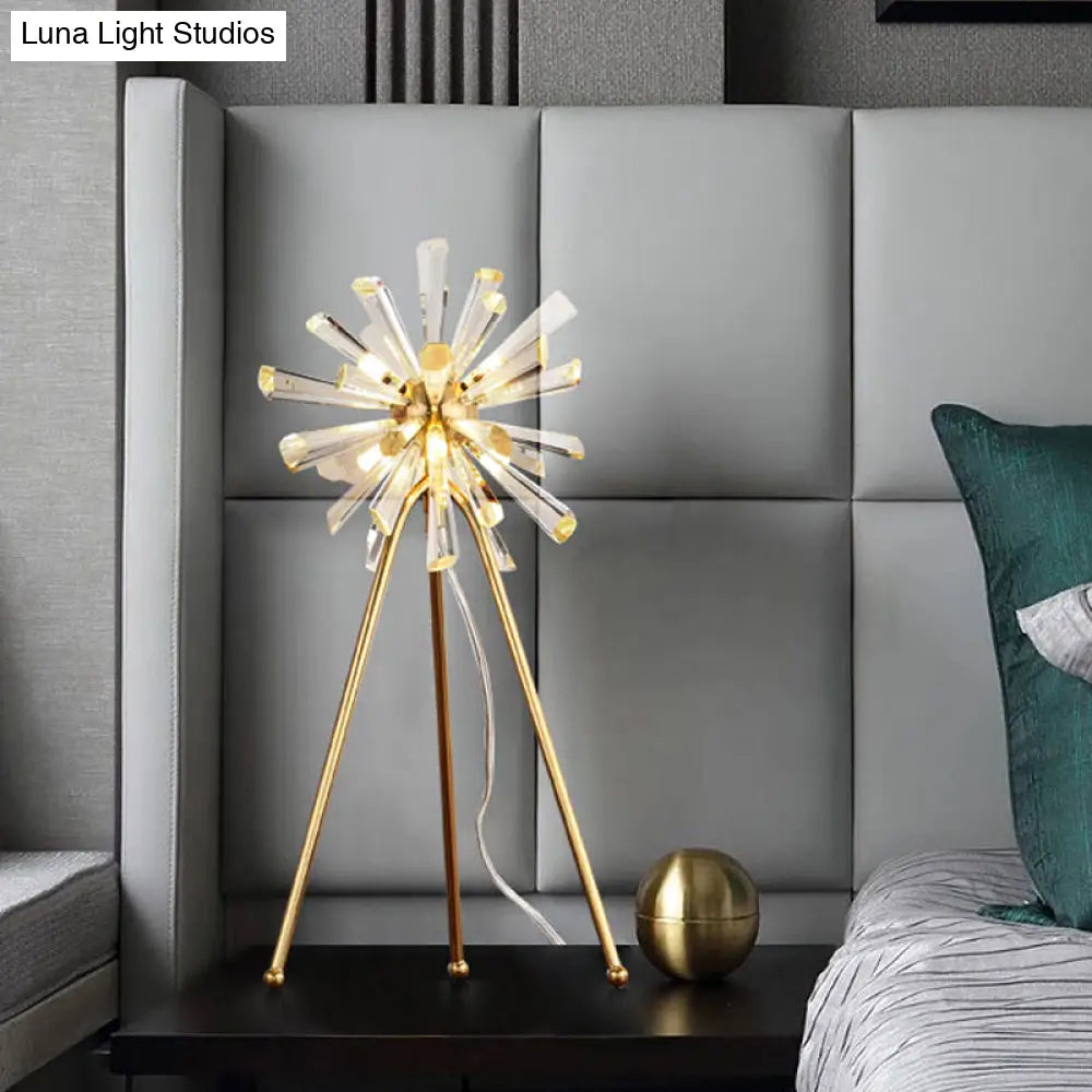 Gold Contemporary Desk Lamp With Crystal Prisms - Burst Study Room Light