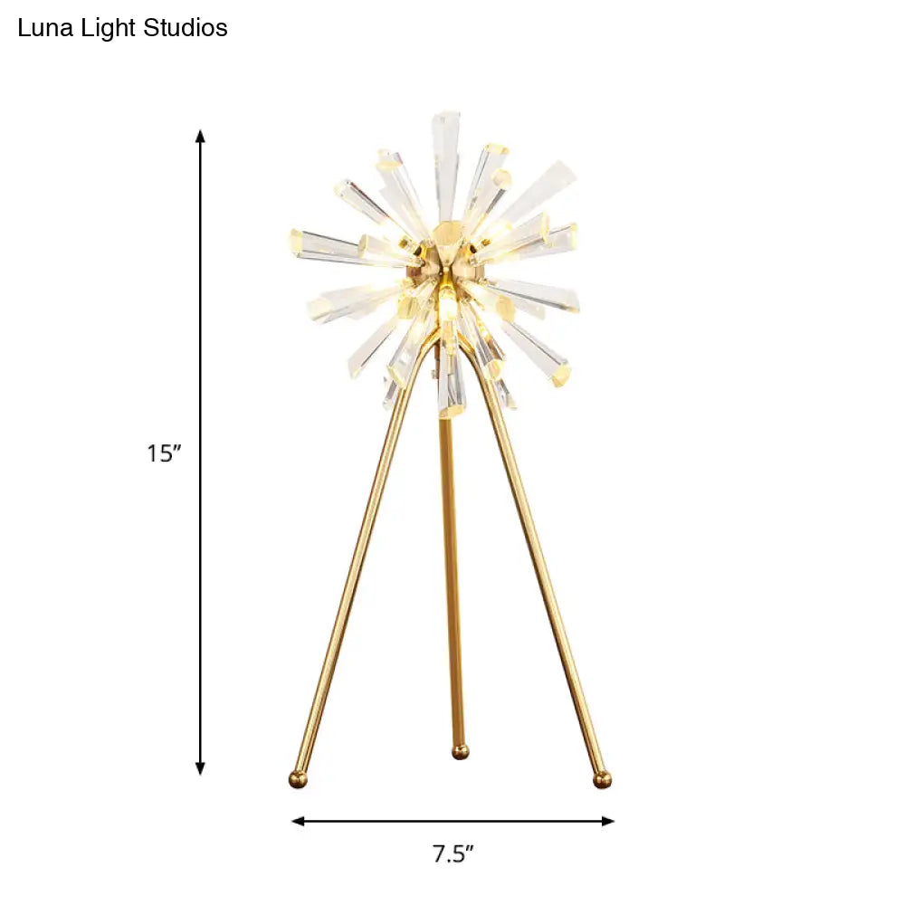Gold Contemporary Desk Lamp With Crystal Prisms - Burst Study Room Light