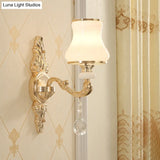 Gold Corridor Wall Light With Opaline Glass Shade And Crystal Accent