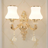 Gold Corridor Wall Light With Opaline Glass Shade And Crystal Accent 2 /