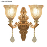 Gold Countryside Carved Glass Wall Sconce Light Fixture - 1/2-Light Scalloped Design