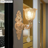 Gold Countryside Carved Glass Wall Sconce Light Fixture - 1/2-Light Scalloped Design