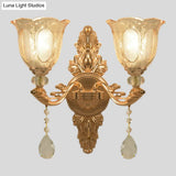 Gold Countryside Carved Glass Wall Sconce Light Fixture - 1/2-Light Scalloped Design