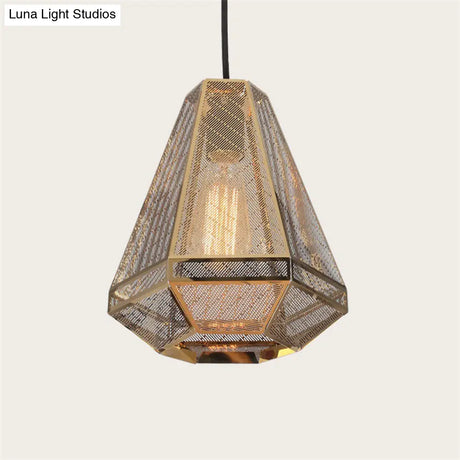 Gold Countryside Diamond Hanging Pendant Ceiling Lamp - 9/10/12 W Metal 1 Head Living Room Lighting