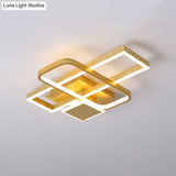 Gold Crisscrossed Rectangle Flush Light Acrylic Led Ceiling Lamp - Modernist Design 20.5’/34’