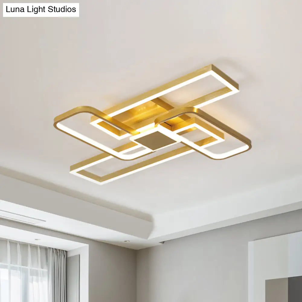 Gold Crisscrossed Rectangle Flush Light Acrylic Led Ceiling Lamp - Modernist Design 20.5’/34’