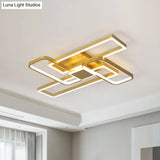Gold Crisscrossed Rectangle Flush Light Acrylic Led Ceiling Lamp - Modernist Design 20.5’/34’
