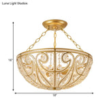 Gold Crystal 1 Light Bedroom Flush Mount Lamp - Contemporary Semi Lighting