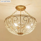 Gold Crystal 1 Light Bedroom Flush Mount Lamp - Contemporary Semi Lighting
