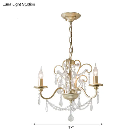 Gold Crystal Arm Chandelier - Countryside Dining Room Ceiling Lamp (3/6/8 Lights)