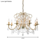 Gold Crystal Arm Chandelier - Countryside Dining Room Ceiling Lamp (3/6/8 Lights)