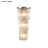 Gold Crystal Bedside Wall Sconce With 2/3 Tiers And 1/3 Light - Postmodern Triangle Design
