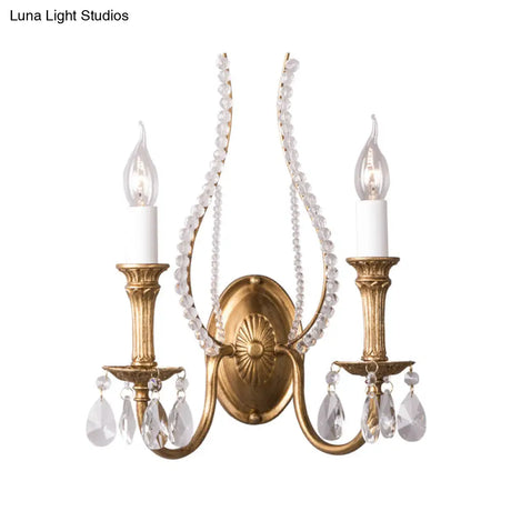 Gold Crystal Candelabra Wall Sconce For Country Bedroom