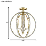 Gold Crystal Ceiling Light Fixture - Country Globe Cage Design With 3 Candle Lights