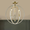 Gold Crystal Ceiling Light Fixture - Country Globe Cage Design With 3 Candle Lights