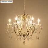 Gold Crystal Chandelier: Traditional 6-Bulb Scroll Light Fixture