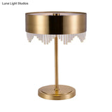 Gold Crystal Desk Light: Modernist 1 Head Cylinder Lamp With Metallic Shade