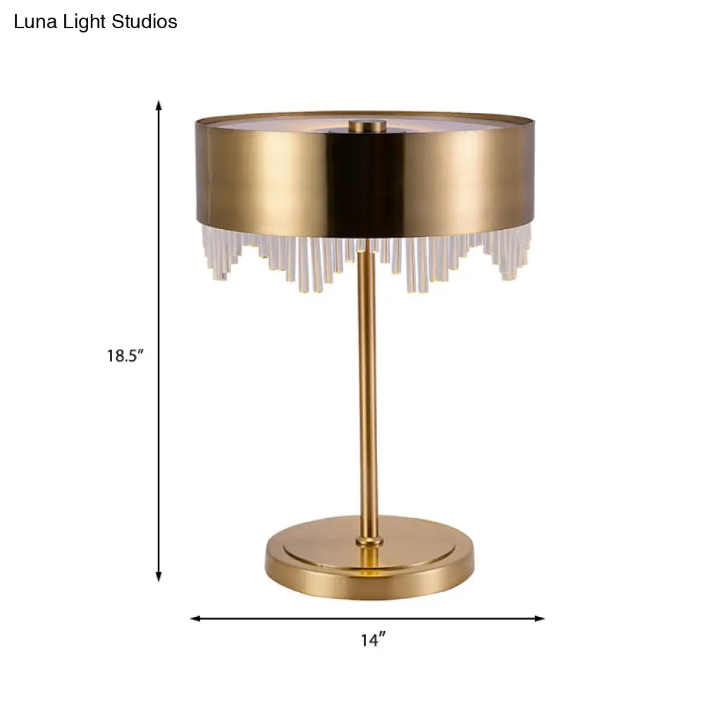 Gold Crystal Desk Light: Modernist 1 Head Cylinder Lamp With Metallic Shade