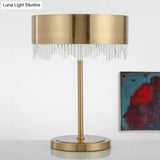 Gold Crystal Desk Light: Modernist 1 Head Cylinder Lamp With Metallic Shade