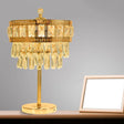 Gold Crystal Drop Led Table Light - Elegant Countryside Style For Bedroom