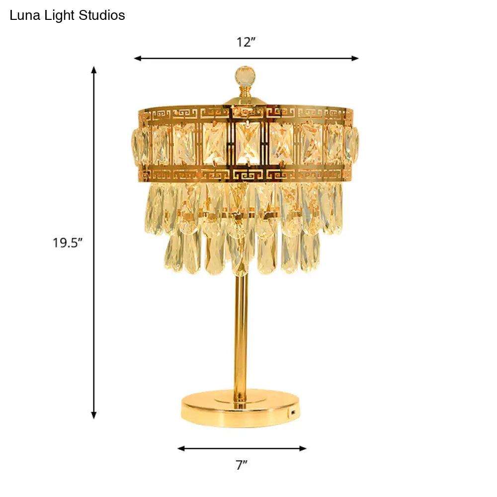 Gold Crystal Drop Led Table Light - Elegant Countryside Style For Bedroom