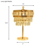 Gold Crystal Drop Led Table Light - Elegant Countryside Style For Bedroom