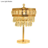 Gold Crystal Drop Led Table Light - Elegant Countryside Style For Bedroom