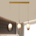 Gold Crystal Pendant Light With 3 Minimalist Downlights And Linear/Round Canopy / Linear