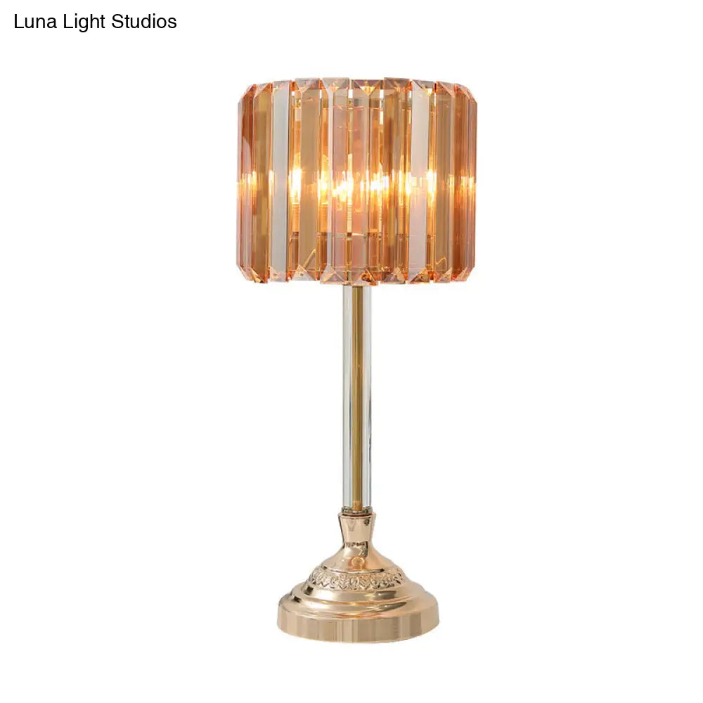 Gold Crystal Prism Drum Night Lamp - Modern Bedroom Table Lighting